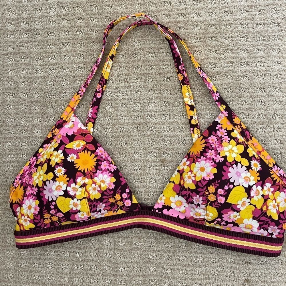 Aerie Purple Bikini Top with Halter Straps and Triangle Cups